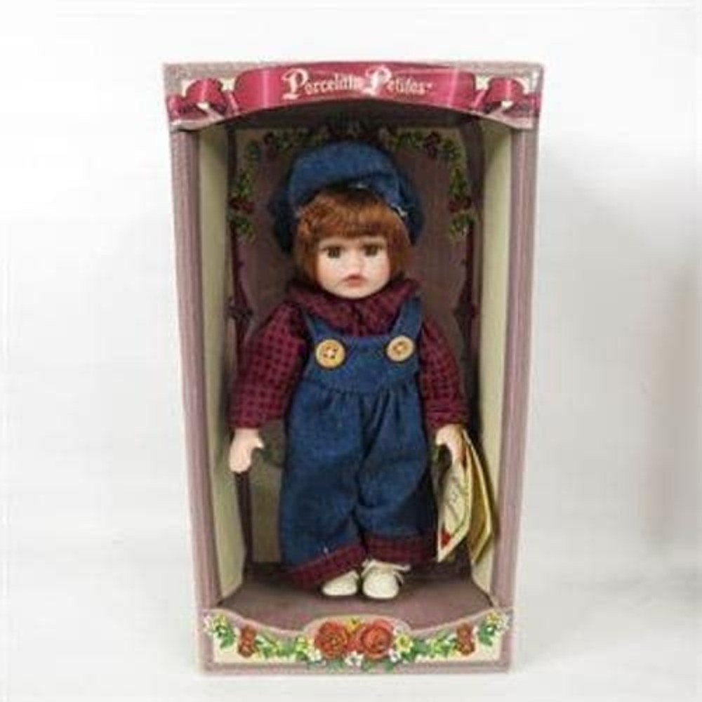 Porcelain Petites Collectible Doll Auburn Hair Denim Overalls Original Box